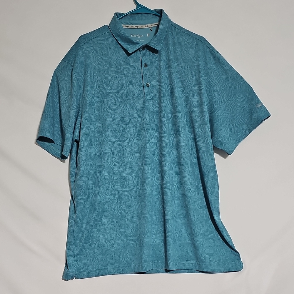 Walter Hagen 11 Mens XL Golf Polo Shirt Teal Blue Wave Pattern Short Sleeve Peru